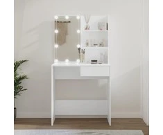 Kosmetinis staliukas su LED apšvietimu, baltas, 74,5x40x141cm