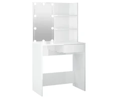 Kosmetinis staliukas su LED, baltas, 74,5x40x141cm, blizgus