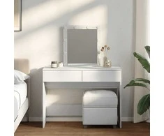 Kosmetinis staliukas su LED, baltos spalvos, 100x40x130cm