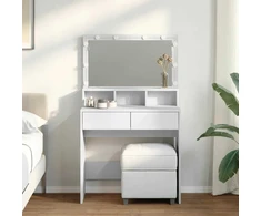 Kosmetinis staliukas su LED, baltos spalvos, 80x41x134,5cm