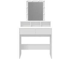 Kosmetinis staliukas su LED, baltos spalvos, 80x41x144,5cm