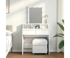 Kosmetinis staliukas su LED, baltos spalvos, 80x41x144,5cm