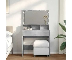Kosmetinis staliukas su LED, betono pilkas, 80x41x134,5cm