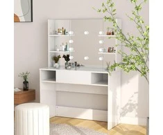 Kosmetinis staliukas su LED, blizgus baltas, 100x40x135cm, MDF