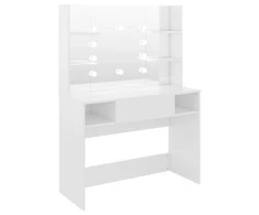 Kosmetinis staliukas su LED, blizgus baltas, 100x40x135cm, MDF