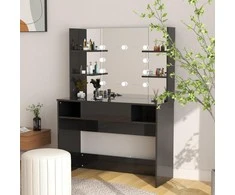 Kosmetinis staliukas su LED, blizgus juodas, 100x40x135cm, MDF