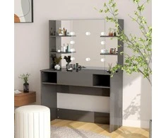 Kosmetinis staliukas su LED, blizgus pilkas, 100x40x135cm, MDF