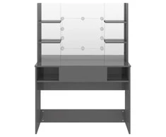 Kosmetinis staliukas su LED, blizgus pilkas, 100x40x135cm, MDF