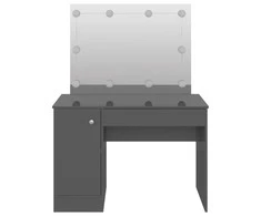 Kosmetinis staliukas su LED, blizgus pilkas, 110x55x145cm, MDF
