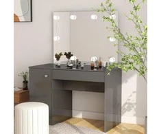 Kosmetinis staliukas su LED, blizgus pilkas, 110x55x145cm, MDF