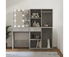 Kosmetinis staliukas su LED ir 2 spintelėmis, pilkas, mediena