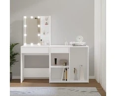 Kosmetinis staliukas su LED ir spintele, baltas, mediena