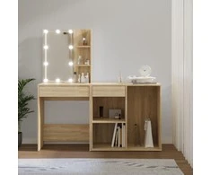 Kosmetinis staliukas su LED ir spintele, ąžuolo, mediena