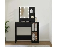 Kosmetinis staliukas su LED, juodas, 86,5x35x136cm