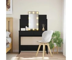 Kosmetinis staliukas su LED lemputėmis, juodas, 96x40x142cm