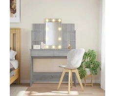 Kosmetinis staliukas su LED lemputėmis, pilkas, 96x40x142cm