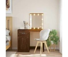 Kosmetinis staliukas su LED lemputėmis, rudas, 90x42x132,5cm