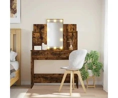 Kosmetinis staliukas su LED lemputėmis, dūminis, 96x40x142cm