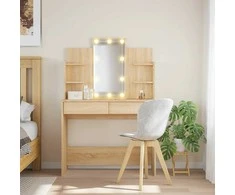 Kosmetinis staliukas su LED lemputėmis, ąžuolo, 96x40x142cm