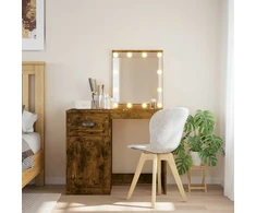 Kosmetinis staliukas su LED lemputėmis, dūminis, 90x42x132,5cm