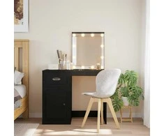 Kosmetinis staliukas su LED lemputėmis, juodas, 90x42x132,5cm