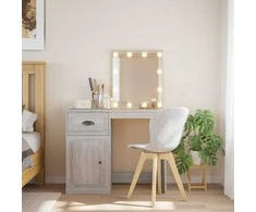 Kosmetinis staliukas su LED lemputėmis, pilkas, 90x42x132,5cm