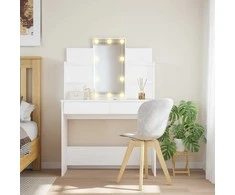 Kosmetinis staliukas su LED lemputėmis, baltas, 96x40x142cm