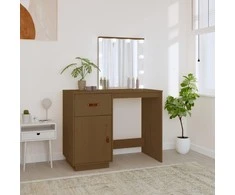Kosmetinis staliukas su LED, medaus rudas, 95x50x133,5cm, pušis