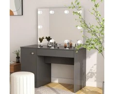 Kosmetinis staliukas su LED, pilkas, 110x55x145cm, MDF