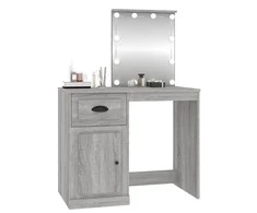 Kosmetinis staliukas su LED, pilkas, 90x50x132,5cm, mediena
