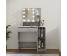 Kosmetinis staliukas su LED, pilkas ąžuolo, 86,5x35x136cm