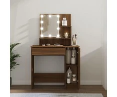 Kosmetinis staliukas su LED, rudas ąžuolo, 86,5x35x136cm