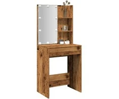 Kosmetinis staliukas su LED, sendintos medienos, 60x40x140cm
