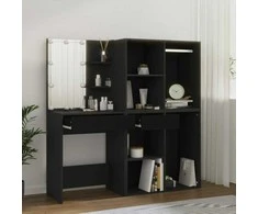 Kosmetinis staliukas su LED/spintelėmis, juodas, mediena