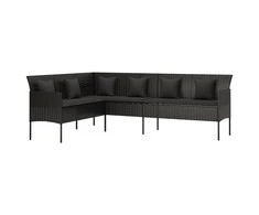 L formos sodo sofa su pagalvėlėmis, juodos spalvos, poliratanas