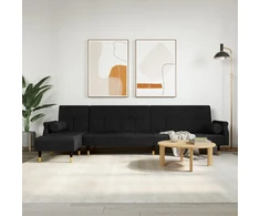 L formos sofa-lova, juodos spalvos, 271x140x70cm, aksomas