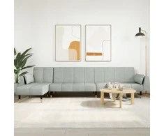 L formos sofa-lova, šviesiai pilka, 275x140x70cm, aksomas