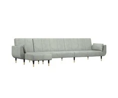 L formos sofa-lova, šviesiai pilka, 275x140x70cm, aksomas