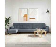 L formos sofa-lova, tamsiai pilka, 271x140x70cm, aksomas
