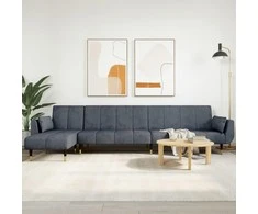 L formos sofa-lova, tamsiai pilka, 275x140x70cm, aksomas
