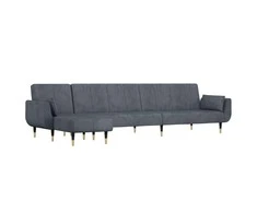 L formos sofa-lova, tamsiai pilka, 275x140x70cm, aksomas