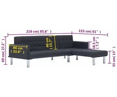 L formos sofa-lova, tamsiai pilkos spalvos, poliesteris