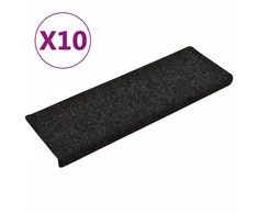 Laiptų kilimėliai, 10vnt., juodi 65x21x4cm, perforuoti adatomis