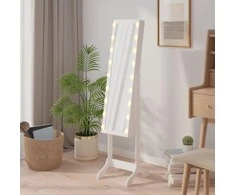 Laisvai pastatomas veidrodis su LED, baltas, 34x37x146cm