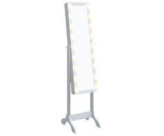 Laisvai pastatomas veidrodis su LED, baltas, 34x37x146cm