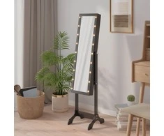 Laisvai pastatomas veidrodis su LED, juodas, 34x37x146cm