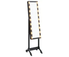 Laisvai pastatomas veidrodis su LED, juodas, 34x37x146cm