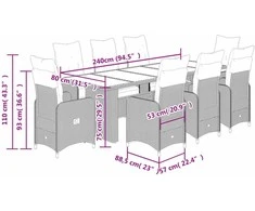 Lauko baldų komplektas Bistro komplektas su pagalvėlėmis, 9 dalių, juodas, poliratanas
