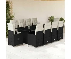 Lauko baldų komplektas Bistro komplektas su pagalvėmis, 11 dalių, juodas, poliratanas
