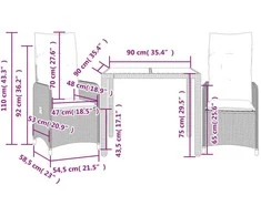 Lauko baldų komplektas Bistro komplektas su pagalvėmis, 3 dalių, juodas, poliratanas